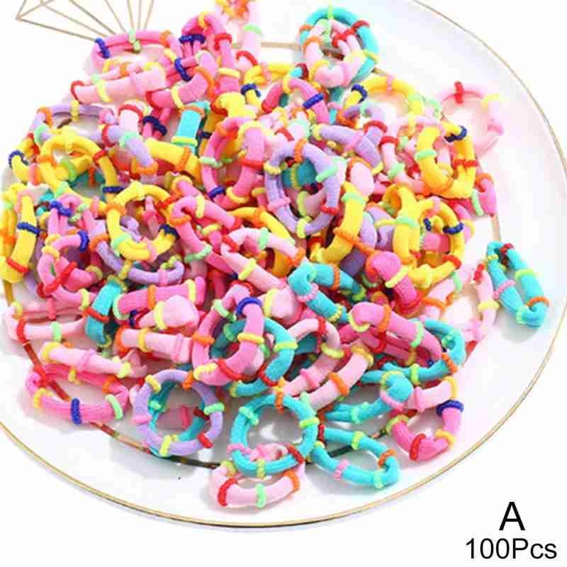 100pcs per pack, seamless high-elasticity candy-colored small black hair ties, children's accessories, towel rings, no seams.